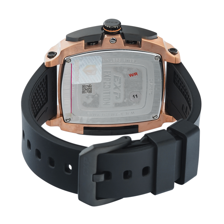 Jam Tangan Expedition EXP Chronograph EX 3008 GCRGRBA Men Black Dial Black Rubber Strap