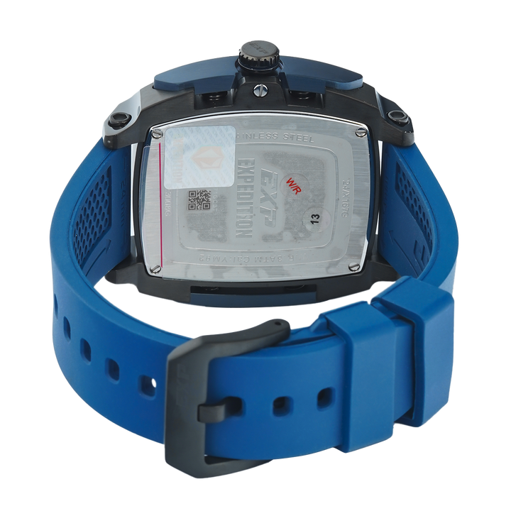 Jam Tangan Expedition EXP Chronograph EX 3008 GCRGUBA Men Black Dial Blue Rubber Strap