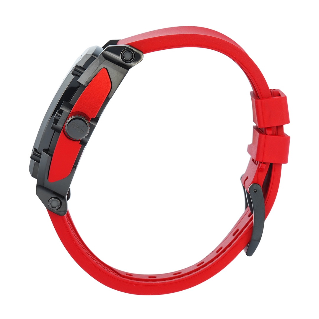 Jam Tangan Expedition EXP Chronograph EX 3008 GCRIGBARE Men Black Dial Red Rubber Strap