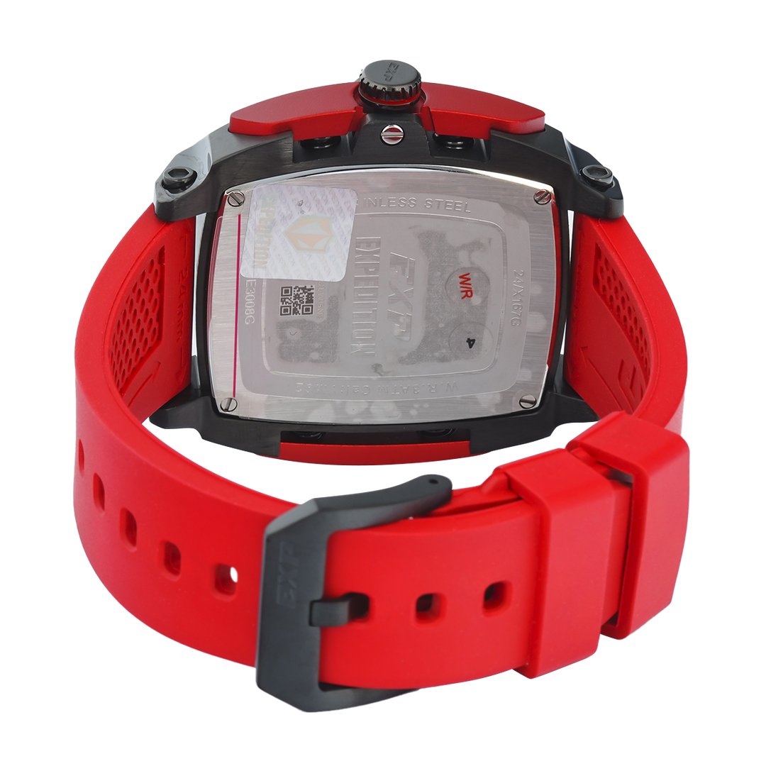 Jam Tangan Expedition EXP Chronograph EX 3008 GCRIGBARE Men Black Dial Red Rubber Strap