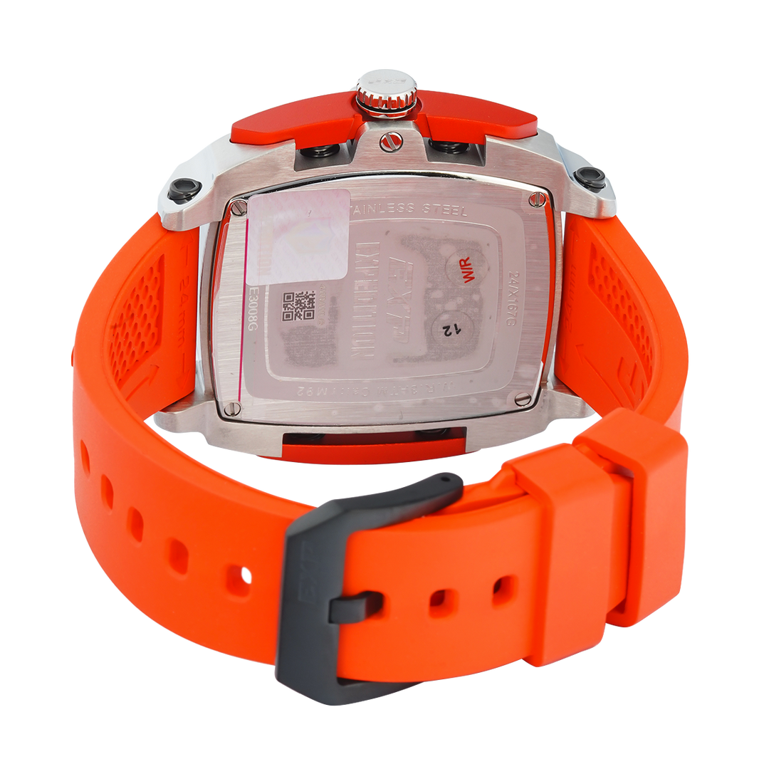 Jam Tangan Expedition EXP Chronograph EX 3008 GCRTEBAOR Men Black Dial Orange Rubber Strap