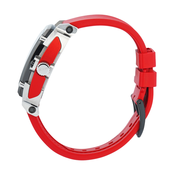 Jam Tangan Expedition EXP Chronograph EX 3008 GCRTEBARE Men Black Dial Red Rubber Strap