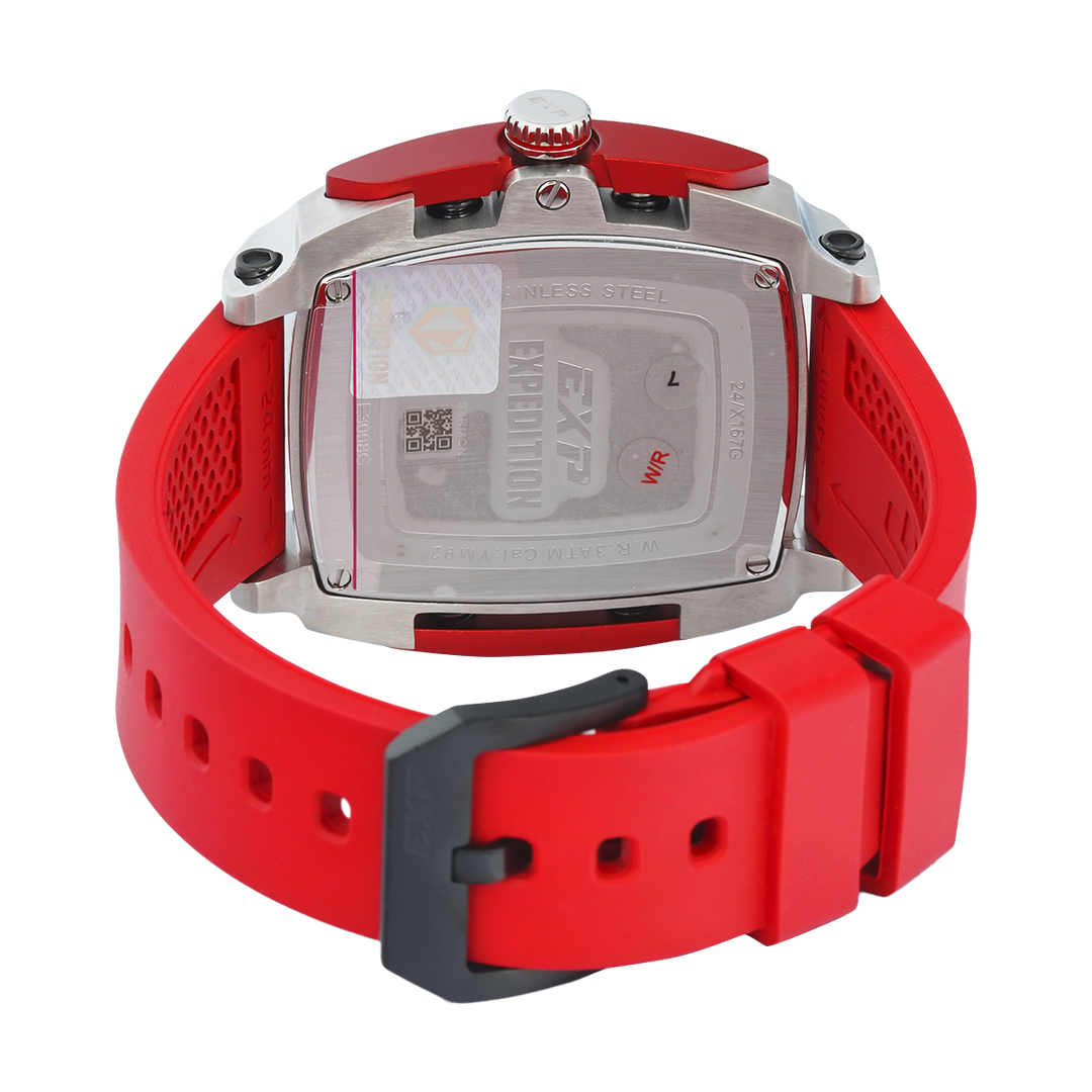 Jam Tangan Expedition EXP Chronograph EX 3008 GCRTEBARE Men Black Dial Red Rubber Strap