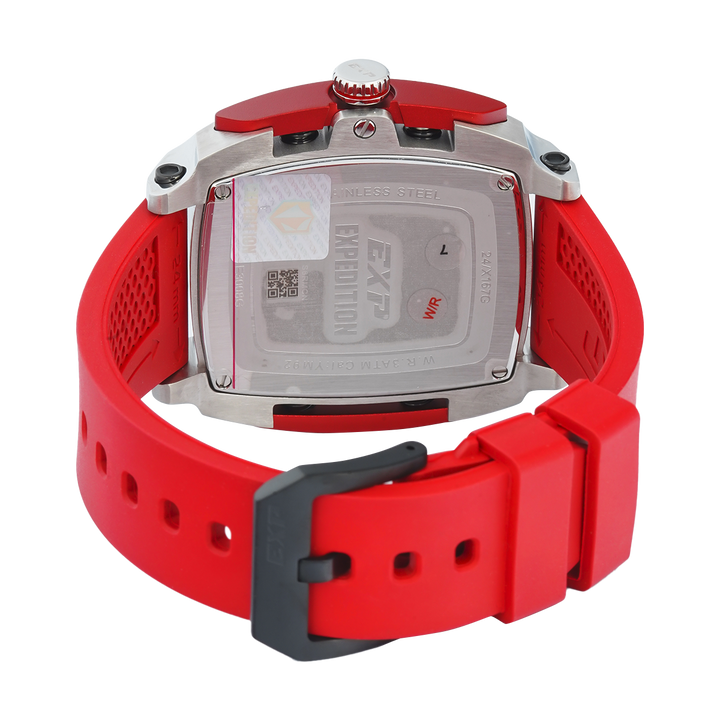 Jam Tangan Expedition EXP Chronograph EX 3008 GCRTEBARE Men Black Dial Red Rubber Strap
