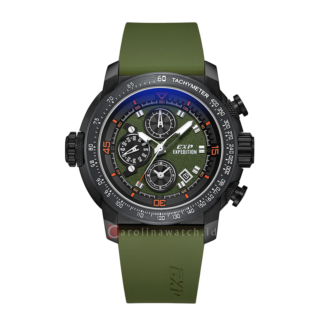 Jam Tangan Expedition EXP EX 6335 GCREPGN Men Black Dial Green Rubber Strap