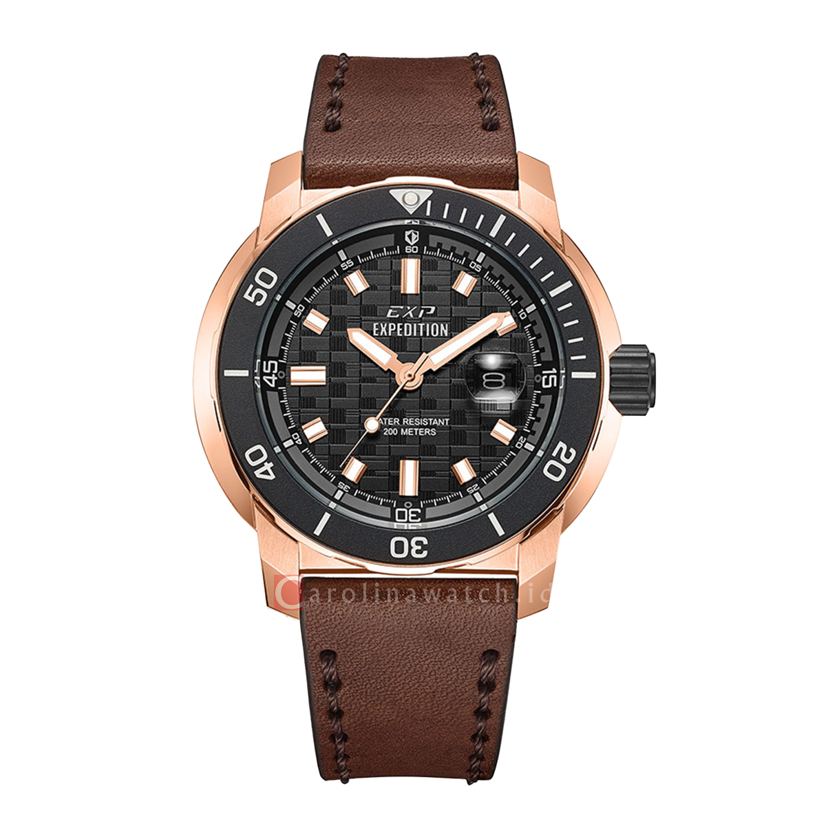 Jam Tangan Expedition EXP EX 6335 MDLBRBA Men Black Dial Brown Leather ...