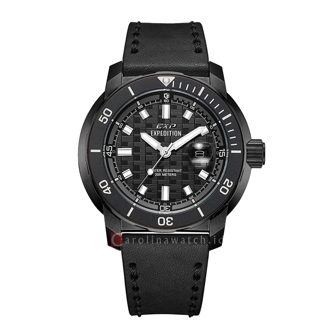 Jam Tangan Expedition EXP EX 6335 MDLIPBA Men Black Dial Black Leather Strap