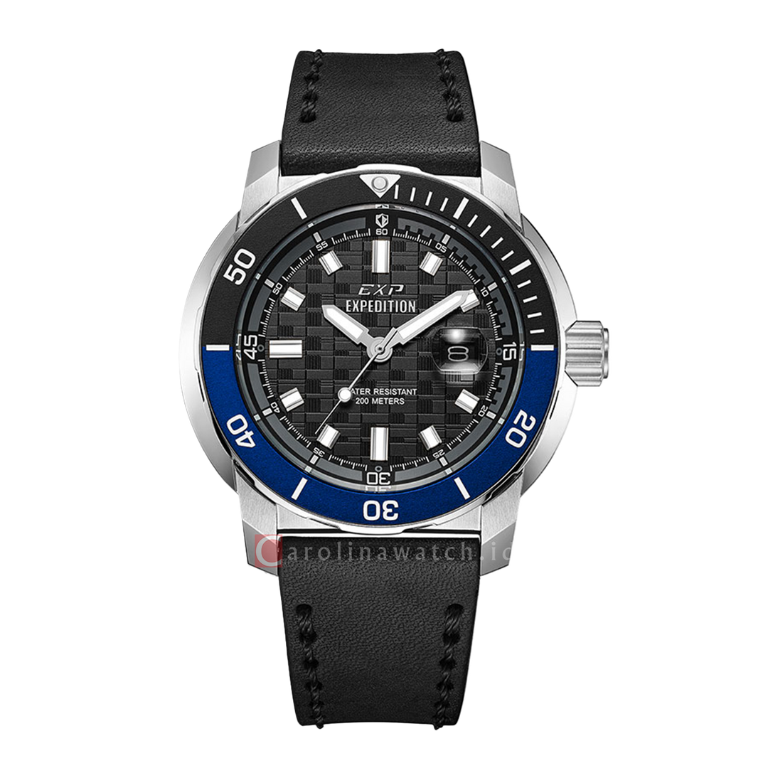 Jam Tangan Expedition EXP EX 6335 MDLSSBABU Men Black Dial Black Leather Strap