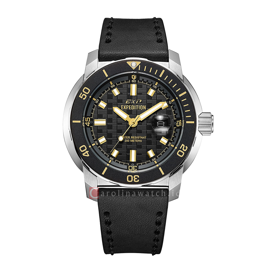 Jam Tangan Expedition EXP EX 6335 MDLSSBAIV Men Black Dial Black Leather Strap