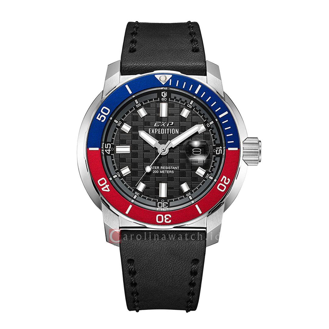 Jam Tangan Expedition EXP EX 6335 MDLSSBARE Men Black Dial Black Leather Strap