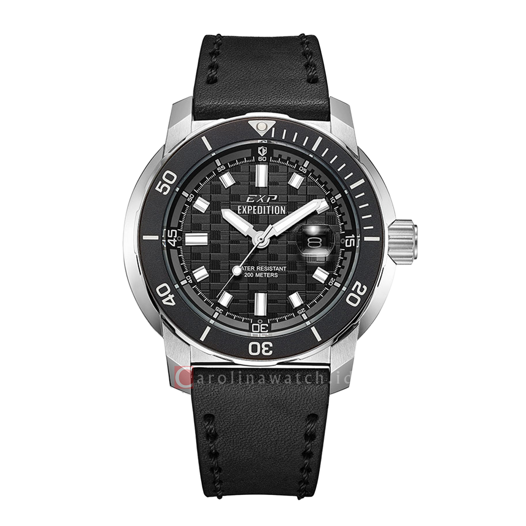 Jam Tangan Expedition EXP EX 6335 MDLSSBA Men Black Dial Black Leather Strap