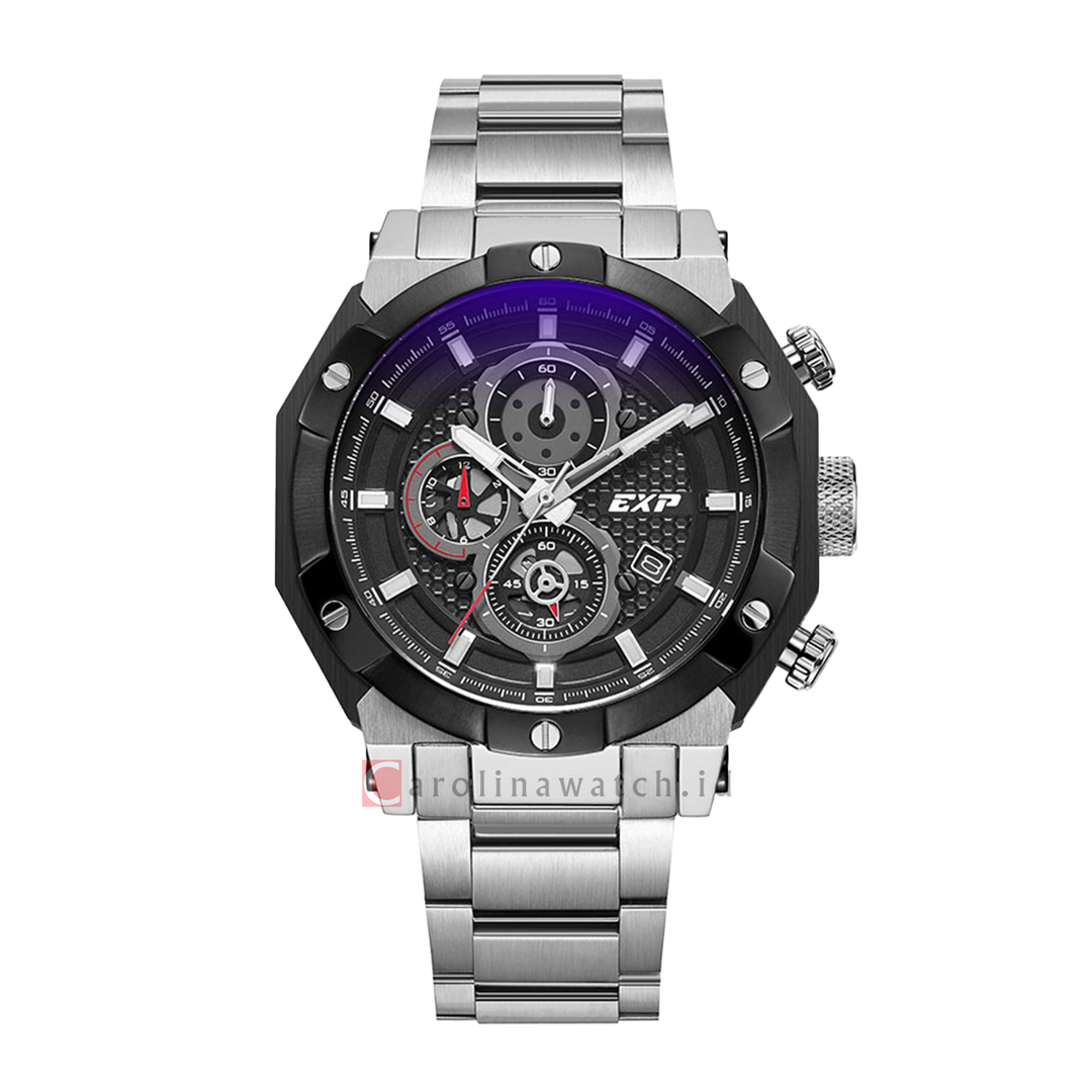 Jam Tangan Expedition EXP Sport EX 6385 BCBTBBA Men Chronograph Black Dial Stainless Steel Strap