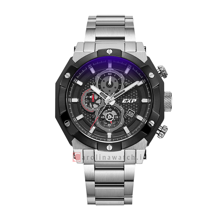 Jam Tangan Expedition EXP Sport EX 6385 BCBTBBA Men Chronograph Black Dial Stainless Steel Strap