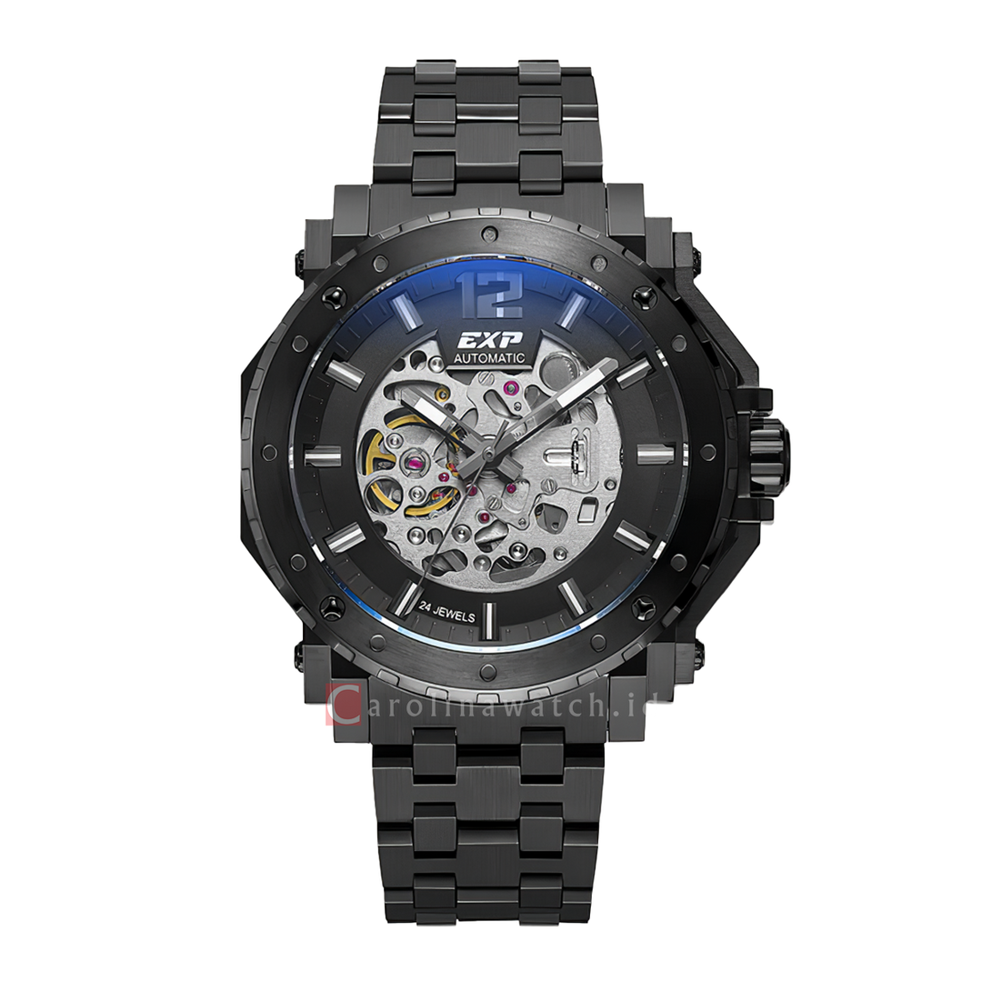 Jam Tangan Expedition EXP EX 6402 MABIPBA Men Skeleton Black Dial Black Stainless Steel Strap