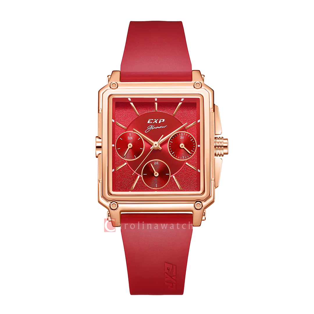 Jam Tangan Expedition EXP Glamour EX 6618 BFRRGRE Women Red Dial Red Rubber Strap