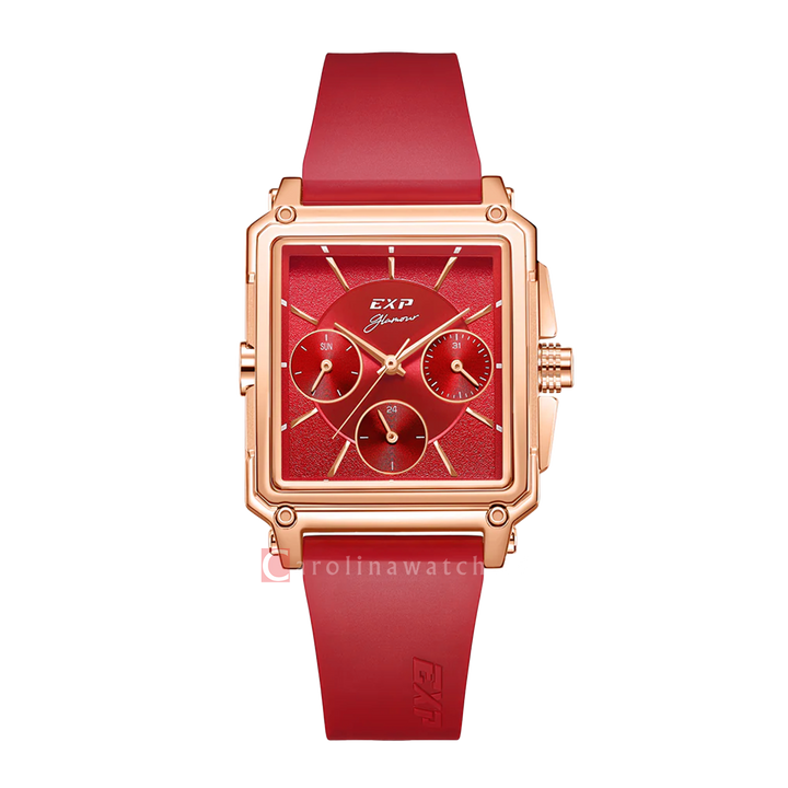 Jam Tangan Expedition EXP Glamour EX 6618 BFRRGRE Women Red Dial Red Rubber Strap