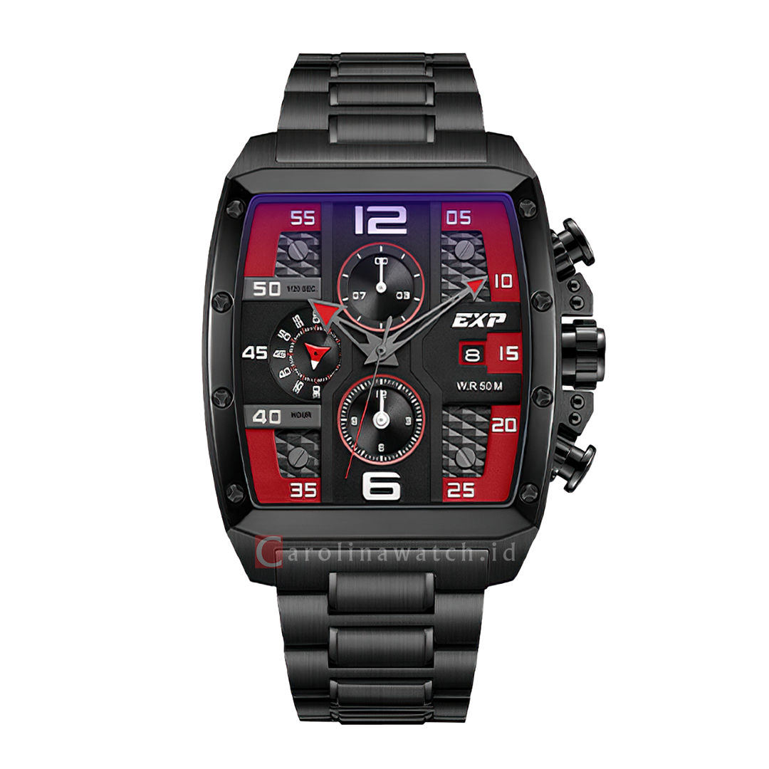 Jam Tangan Expedition EXP Chronograph EX 6636 BCBIPRE Men Red Dial Black Stainless Steel Strap