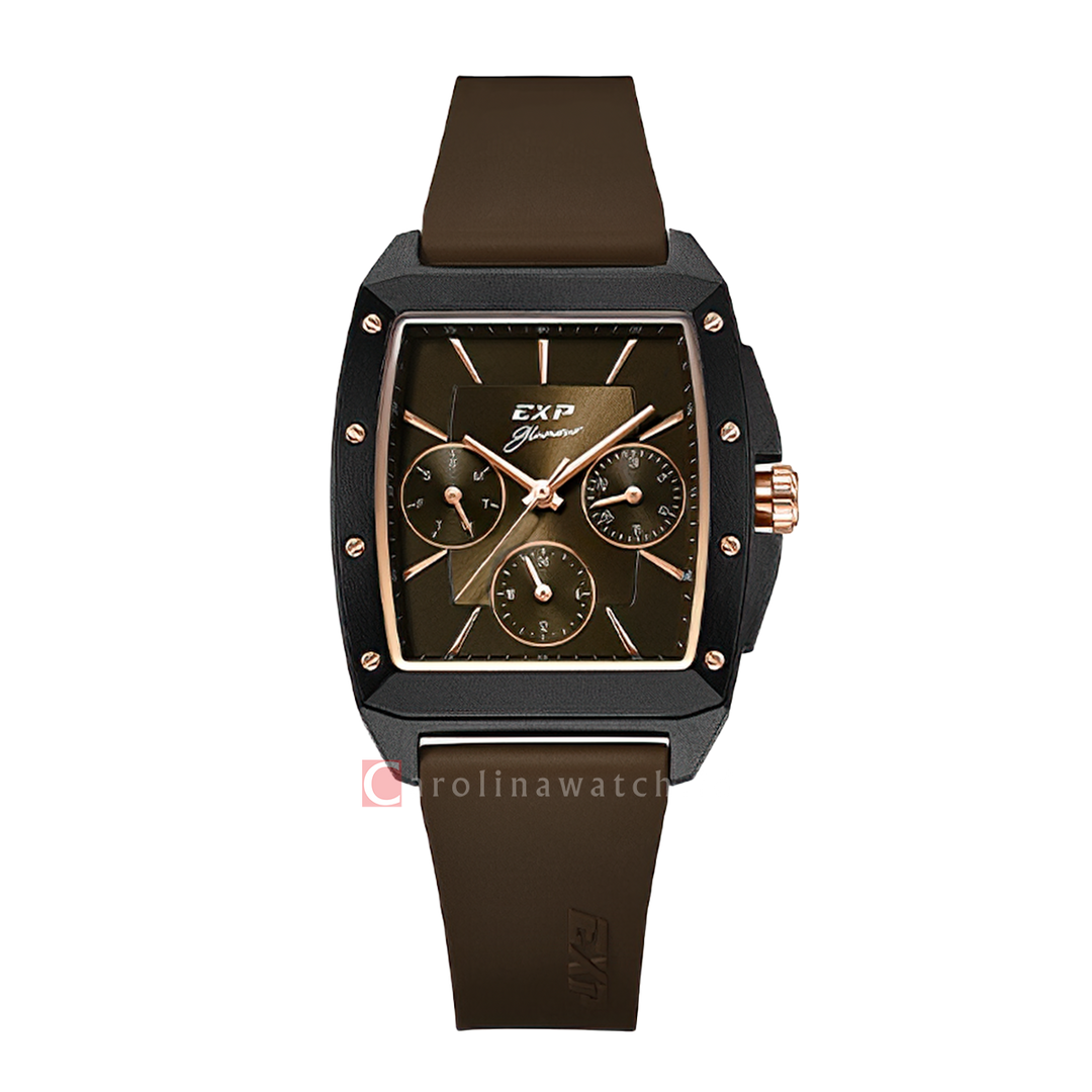 Jam Tangan Expedition EXP Glamour EX 6636 BFRRGBOAL Women Brown Dial Brown Rubber Strap