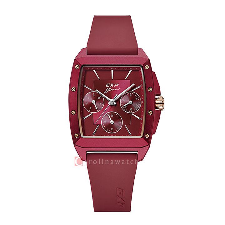 Jam Tangan Expedition EXP Glamour EX 6636 BFRRGDRAL Women Red Dial Red Rubber Strap