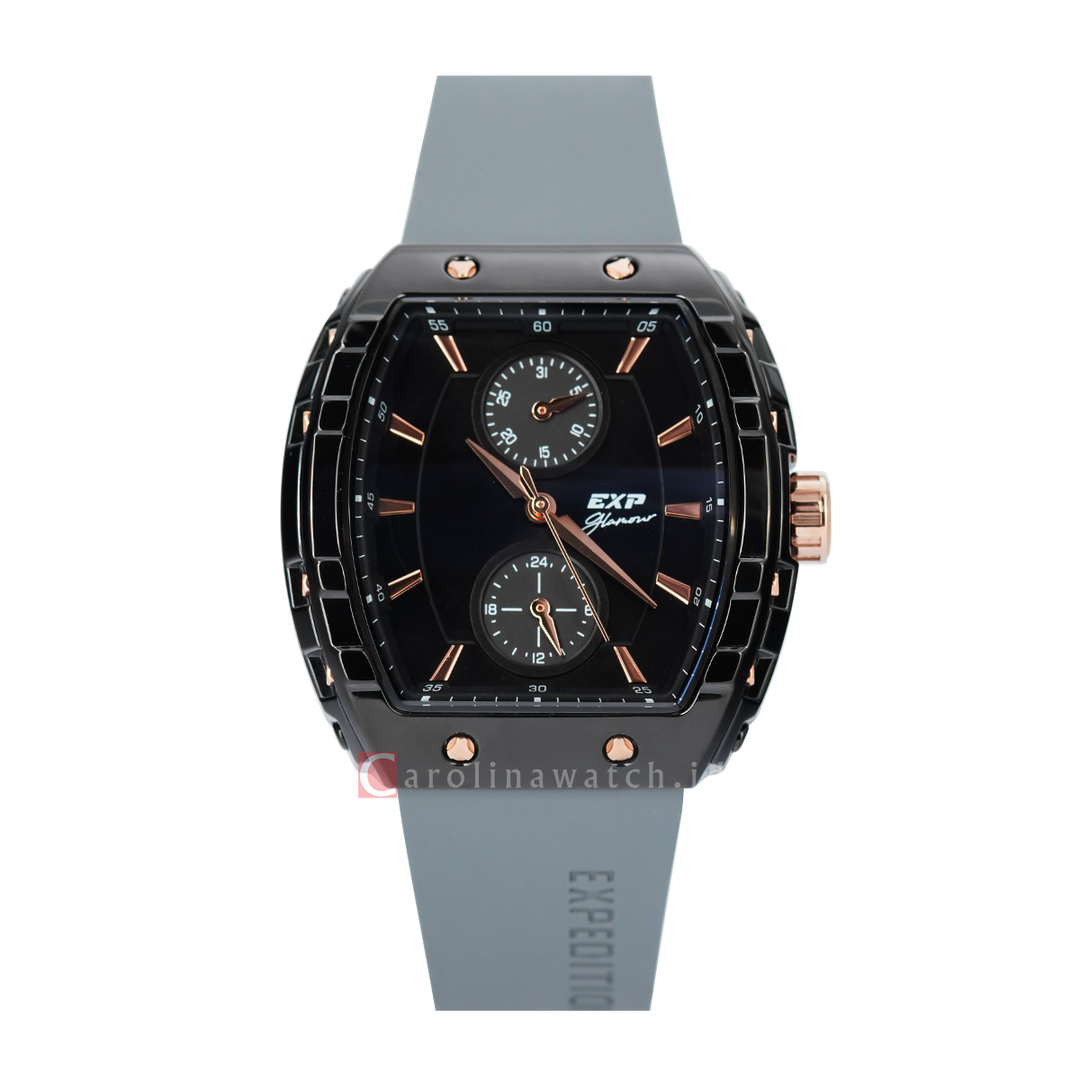 Jam Tangan Expedition EXP Glamour EX 6782 BFRBRBA Women Black Dial Light Blue Rubber Strap