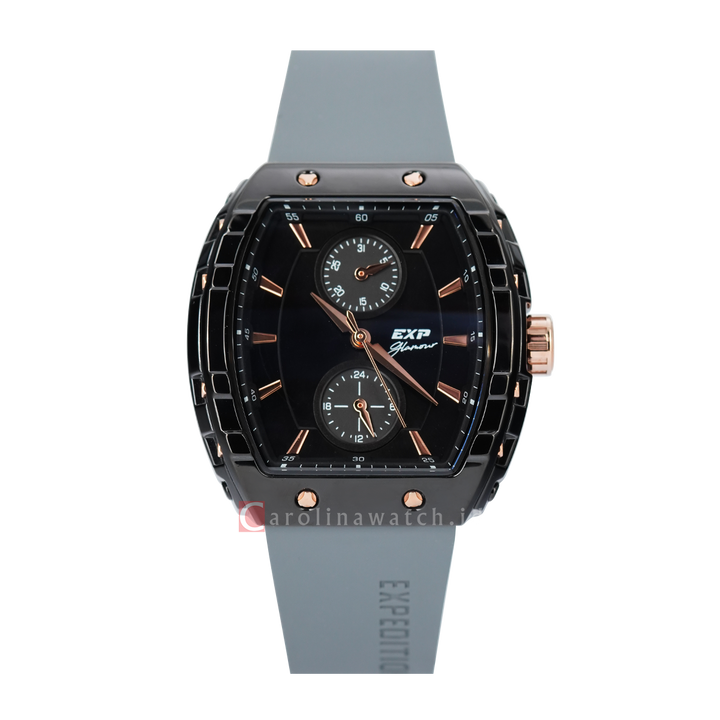 Jam Tangan Expedition EXP Glamour EX 6782 BFRBRBA Women Black Dial Light Blue Rubber Strap