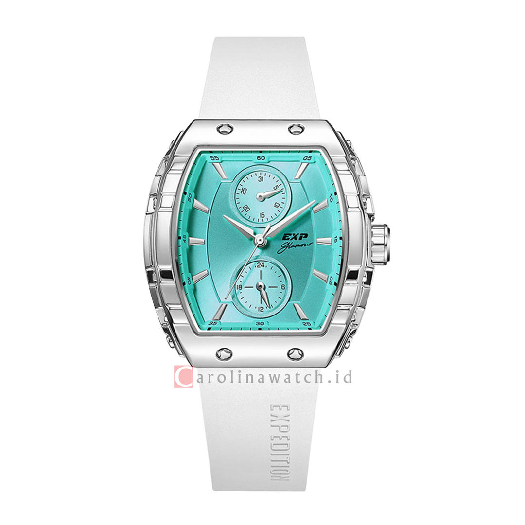 Jam Tangan Expedition EXP EX 6782 BFRSSLB Women Turquoise Dial White Rubber Strap