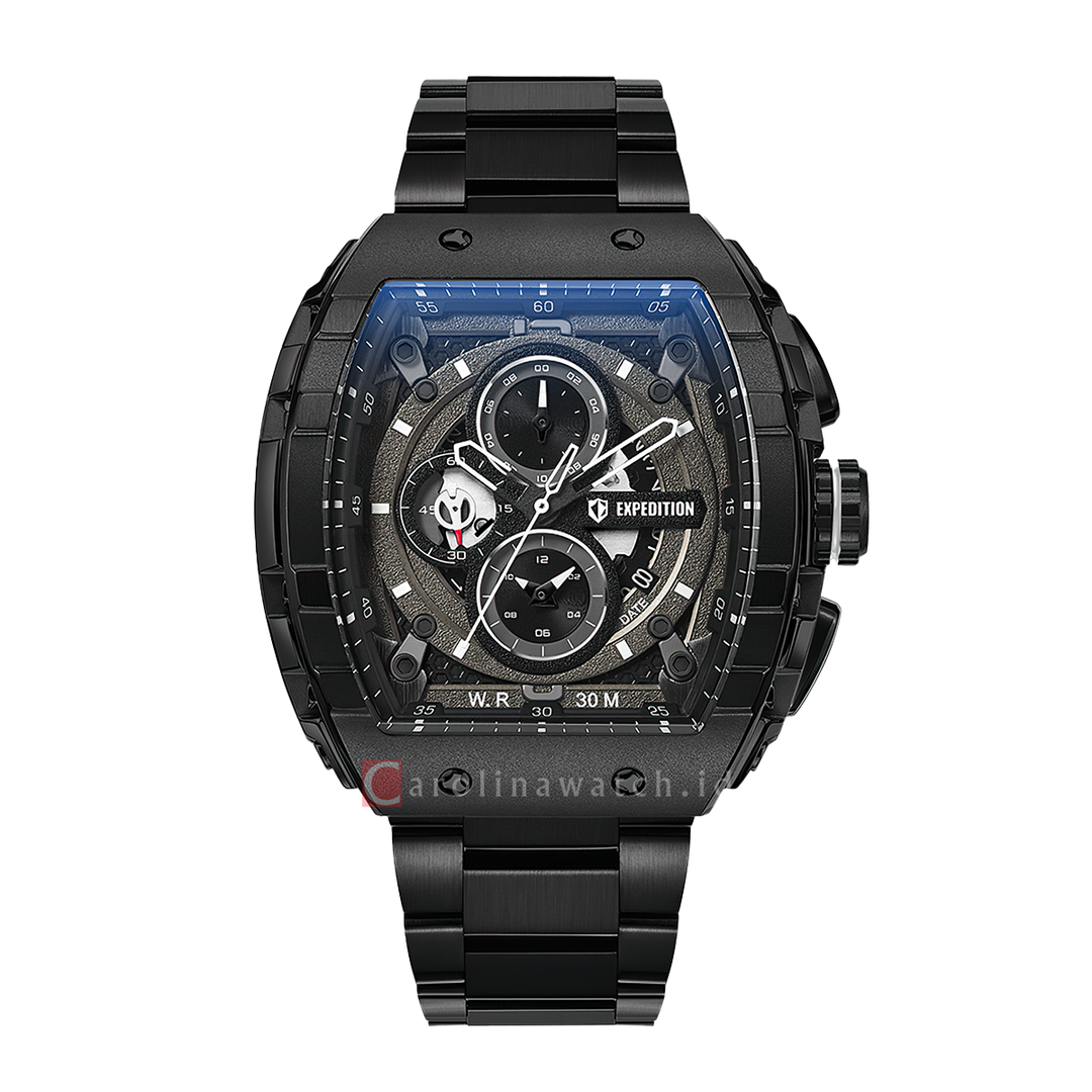 Jam Tangan Expedition EXP Chronograph EX 6782 MCBIPBA Men Black Dial Black Stainless Steel Strap