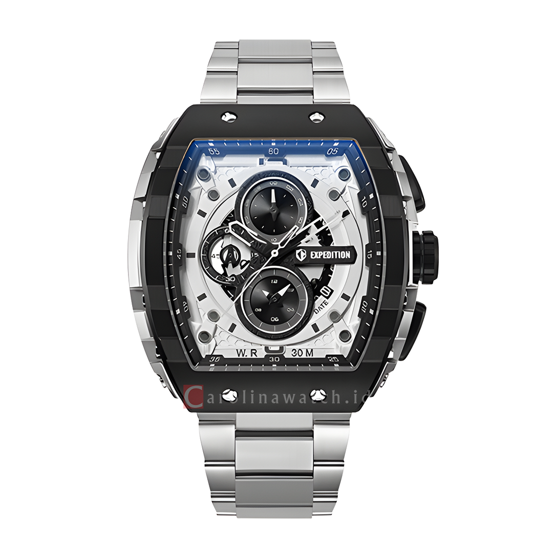Jam Tangan Expedition Exp Chronograph EX 6782 MCBTBSL Men White Dial Silver Stainless Steel Strap