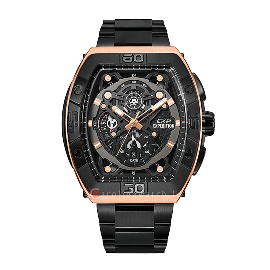 Jam Tangan Expedition EXP EX 6800 MCBBRBA Men Black Dial Black Stainless Steel Strap