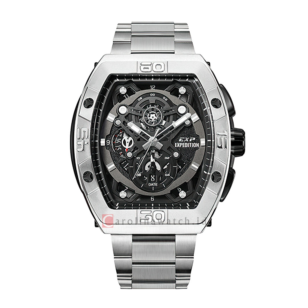Jam Tangan Expedition EXP EX 6800 MCBSSBA Men Black Dial Stainless Steel Strap
