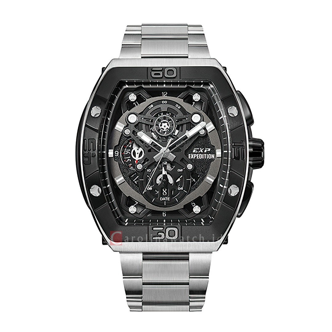 Jam Tangan Expedition EXP EX 6800 MCBTBBA Men Black Dial Stainless Steel Strap
