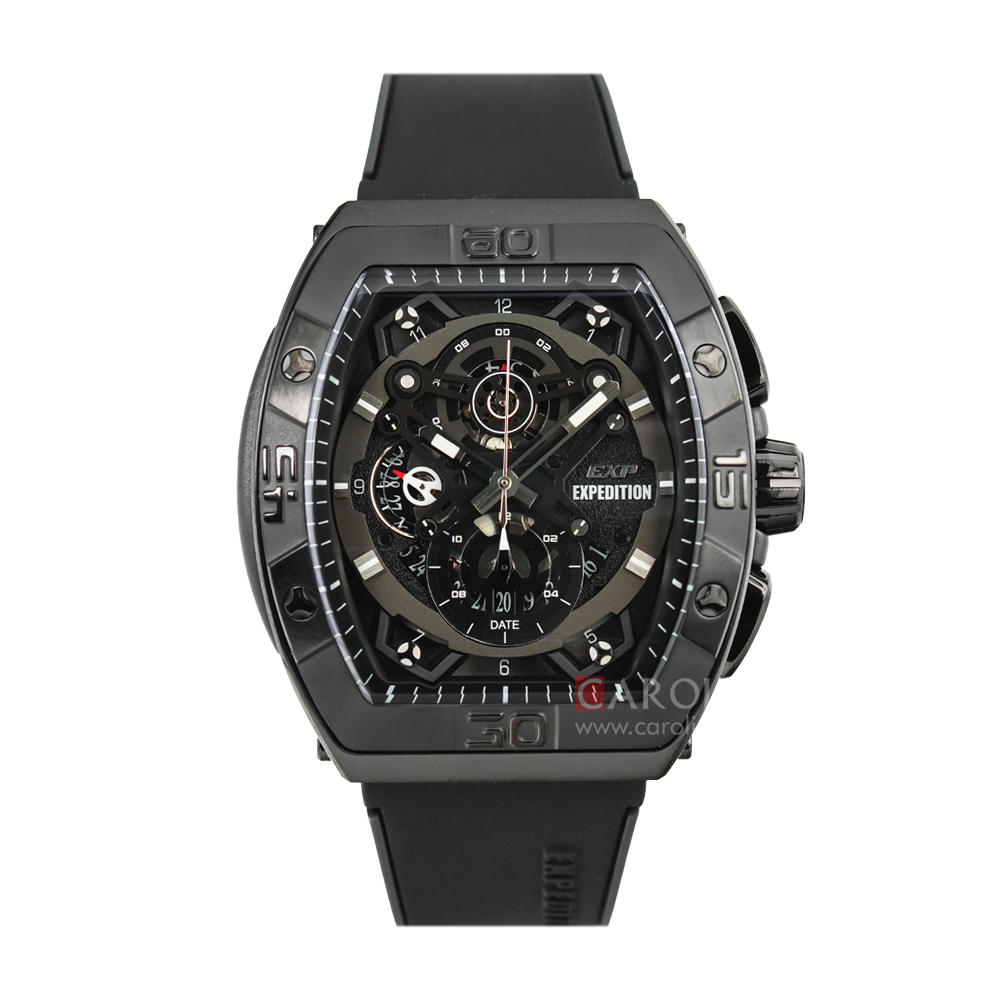 Jam Tangan Expedition EXP EX 6800 MCRIPBA Men Black Dial Black Rubber Strap