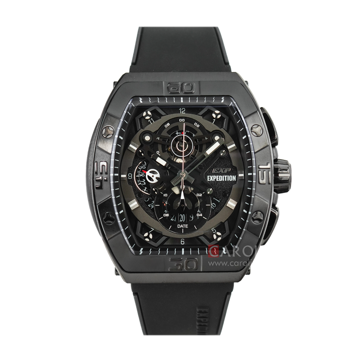 Jam Tangan Expedition EXP EX 6800 MCRIPBA Men Black Dial Black Rubber Strap