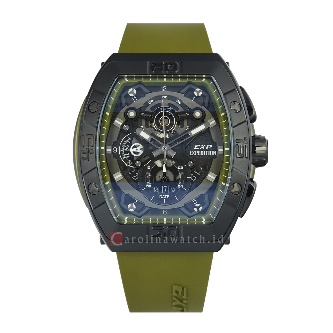 Jam Tangan Expedition EXP EX 6800 MCRIPGNBA Men Black Dial Green Rubber Strap