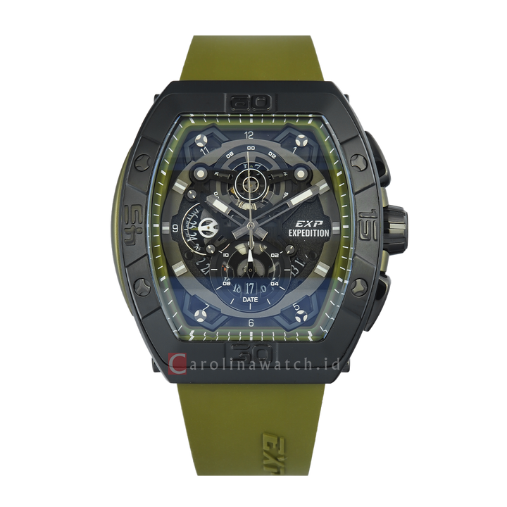 Jam Tangan Expedition EXP EX 6800 MCRIPGNBA Men Black Dial Green Rubber Strap