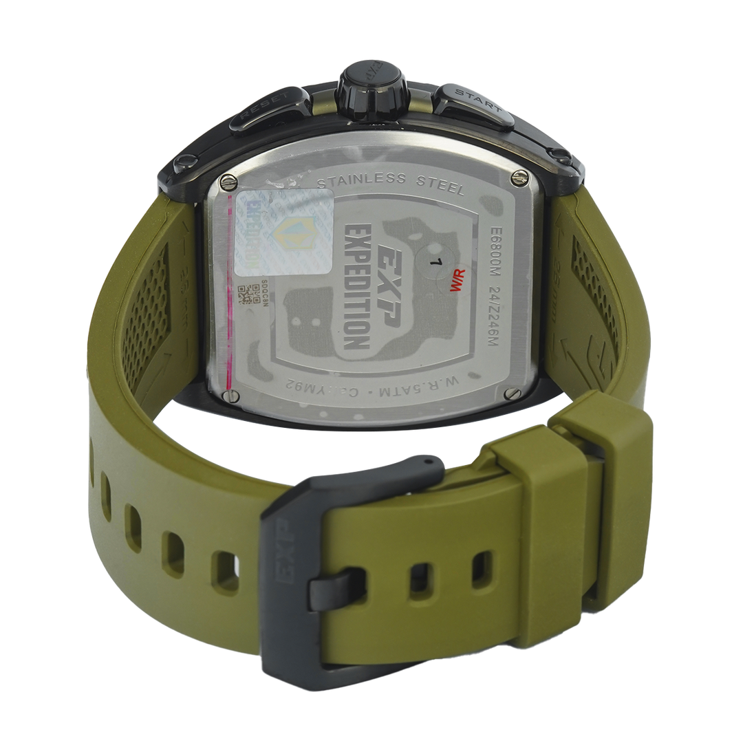 Jam Tangan Expedition EXP EX 6800 MCRIPGNBA Men Black Dial Green Rubber Strap