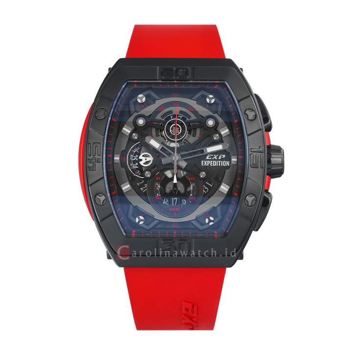 Jam Tangan Expedition EXP EX 6800 MCRIPREBA Men Black Dial Red Rubber Strap