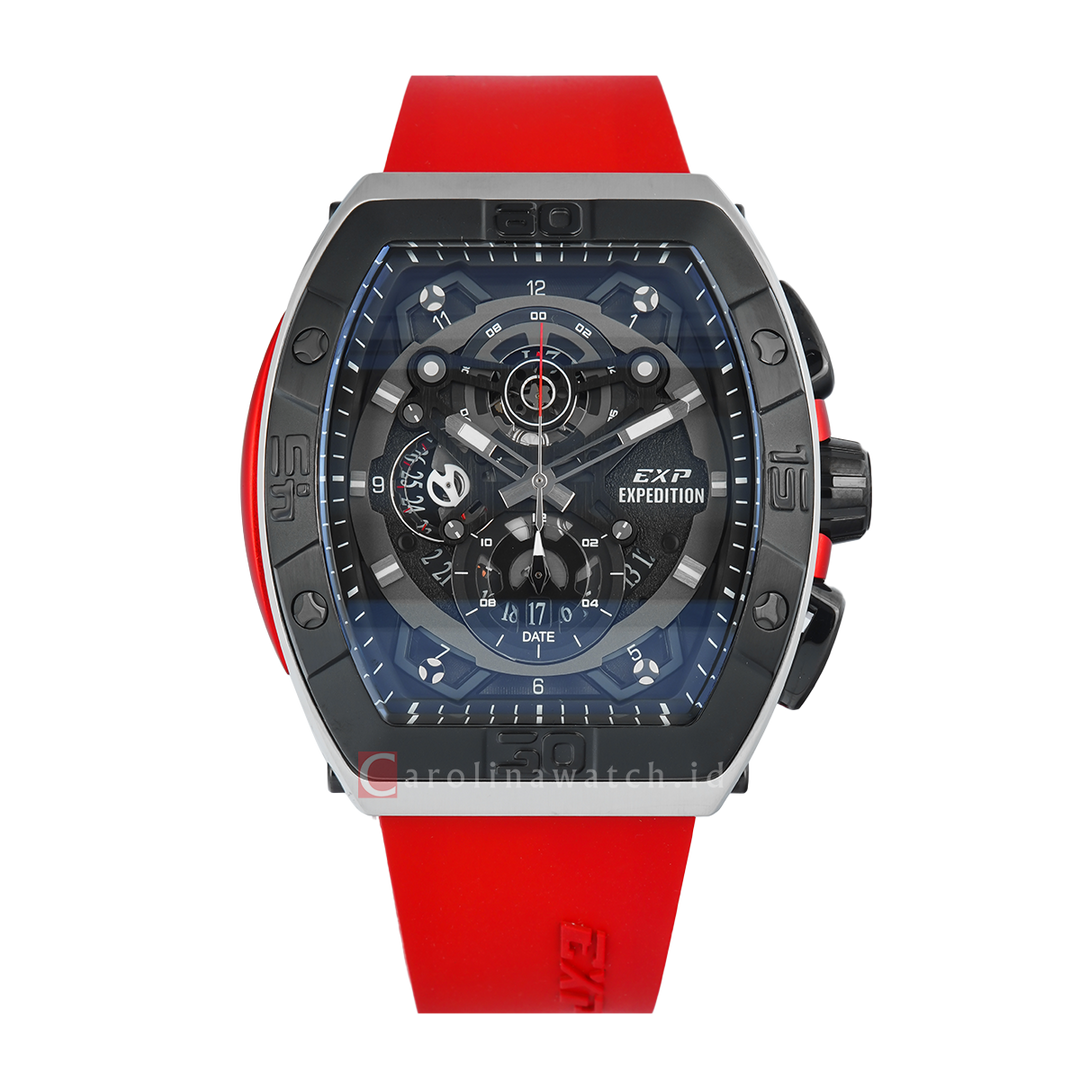 Jam Tangan Expedition EXP EX 6800 MCRTBBARE Men Black Dial Red Rubber Strap