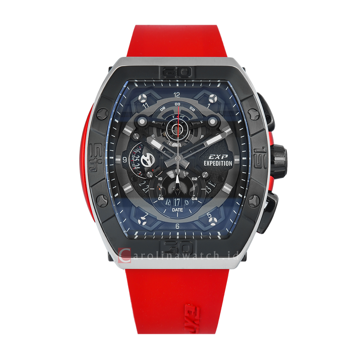 Jam Tangan Expedition EXP EX 6800 MCRTBBARE Men Black Dial Red Rubber Strap