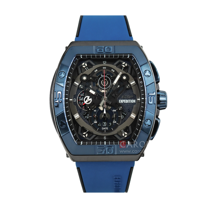 Jam Tangan Expedition EXP EX 6800 MCRUBBA Men Black Dial Blue Rubber Strap