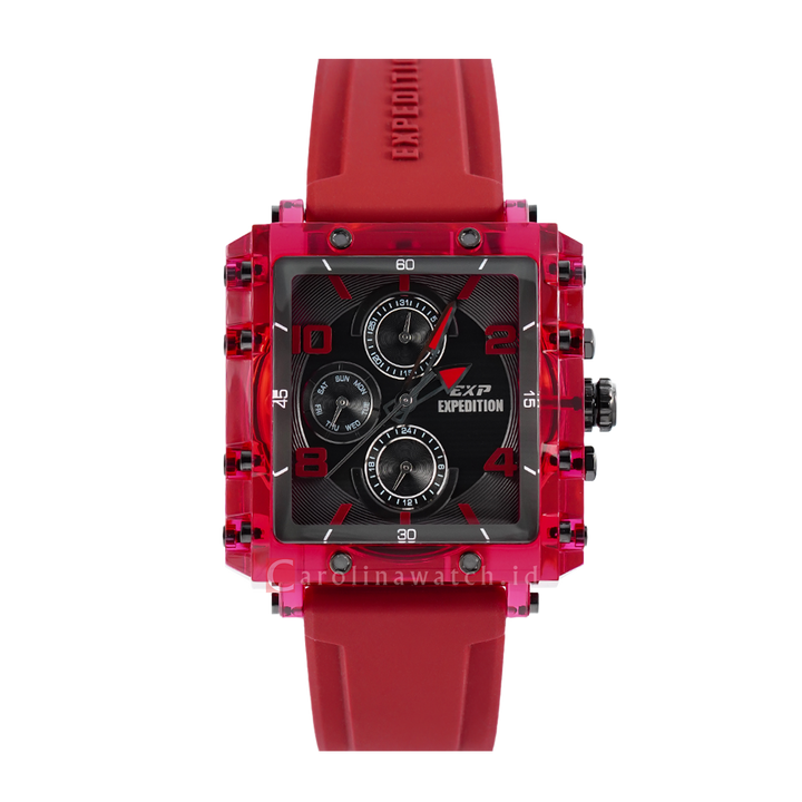 Jam Tangan Expedition EX 6808 BFRIGBARE Women Black Dial Red Rubber Strap