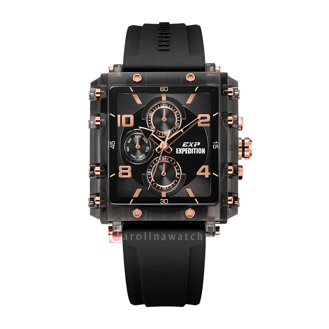 Jam Tangan Expedition EXP EX 6808 BFRRGBA Women Black Dial Black Rubber Strap