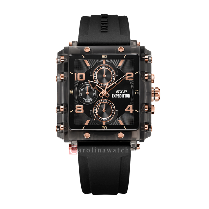 Jam Tangan Expedition EXP EX 6808 BFRRGBA Women Black Dial Black Rubber Strap