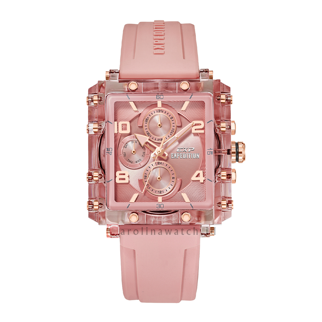 Jam Tangan Expedition EXP EX 6808 MFRRGPN Men Pink Dial Pink Rubber Strap