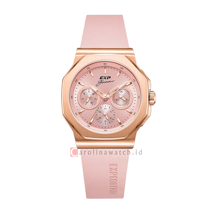 Jam Tangan Expedition EXP EX 6816 BFRRGPN Women Glamour Pink Dial Pink Rubber Strap