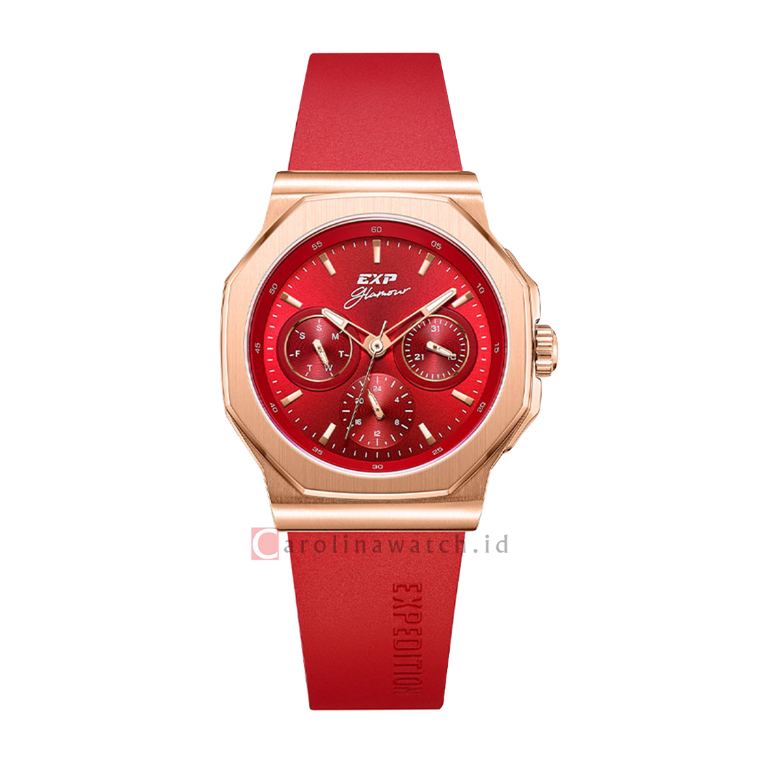 Jam Tangan Expedition EXP EX 6816 BFRRGRE Women Red Dial Red Rubber Strap