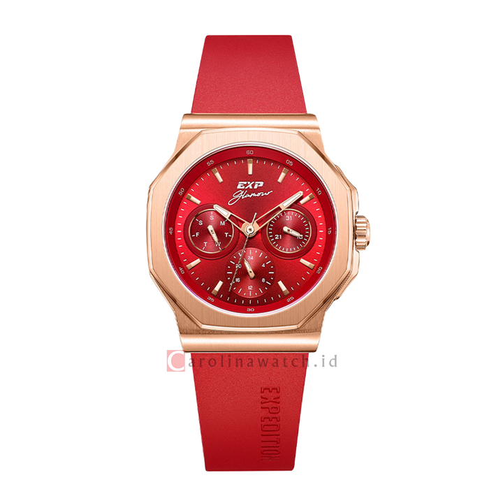 Jam Tangan Expedition EXP EX 6816 BFRRGRE Women Red Dial Red Rubber Strap