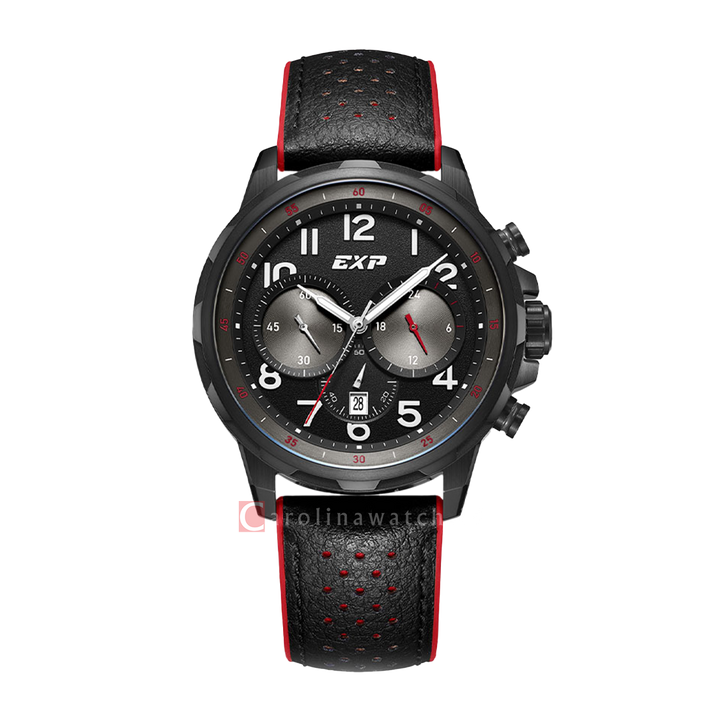 Jam Tangan Expedition EXP Sport EX 6843 MCRIPBARE Men Chronograph Black Dial Black Leather Strap