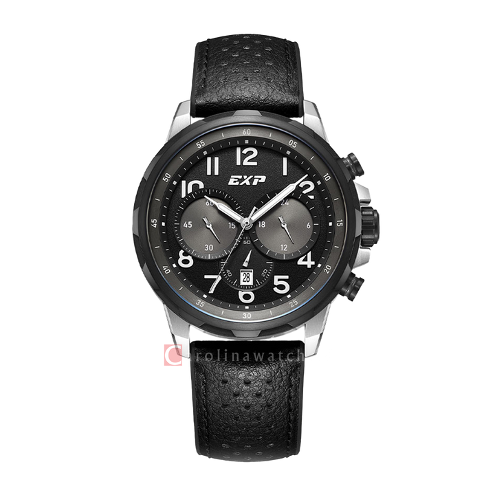 Jam Tangan Expedition EXP Sport EX 6843 MCRTBBA Men Chronograph Black Dial Black Leather Strap