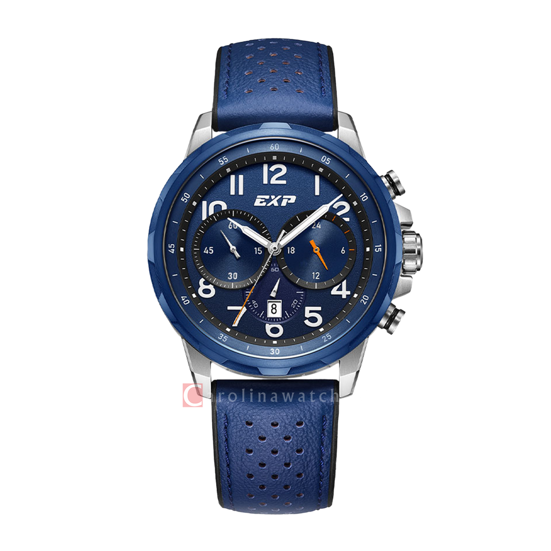 Jam Tangan Expedition EXP Sport EX 6843 MCRTUBU Men Chronograph Blue Dial Blue Leather Strap